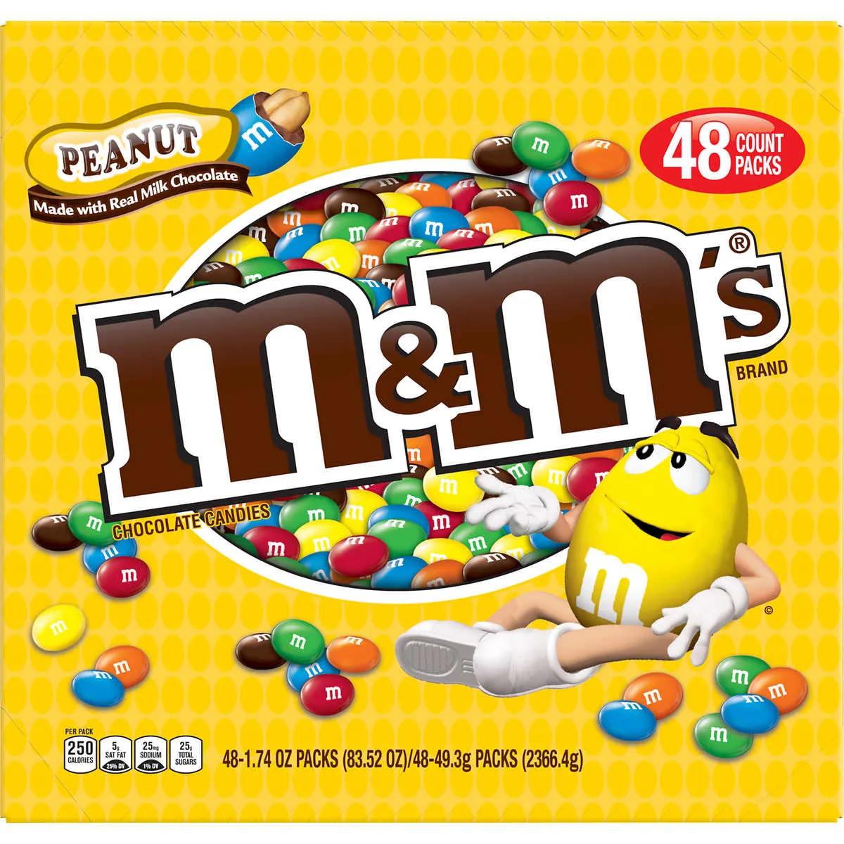 M&M'S Full Size Chocolate Candy, Peanut, 1.74 oz, 48 ct